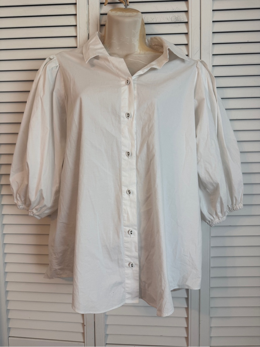 Ramy Brook White Puff Long Sleeve Button Up Blouse Cottage Peasant Boho Preppy